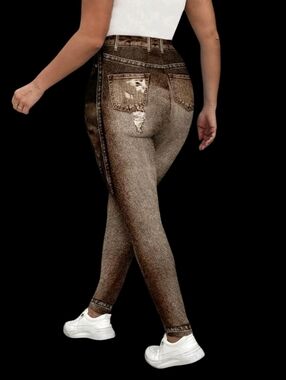 Curvy ▪︎ High-Waist Jeans Leggings ▪︎ Brown ▪︎ Sz XL